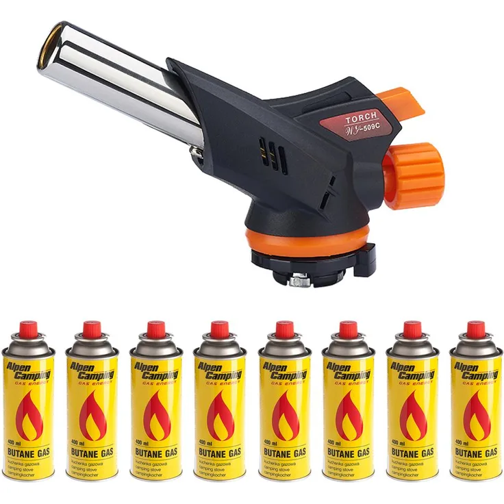 Gasbrenner Bunsenbrenner Lötlampe Lötbrenner Gasanzünder + 8 Gaskartuschen 227g
