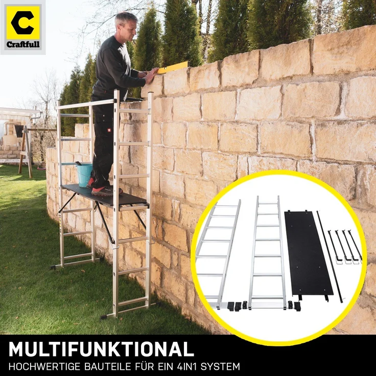 Craftfull Leitergerüst CF-103A Mehrzweckleiter Alu Leiter Gerüst Arbeitsbühne (1.95 Meter 7 Sprossen) - Preisvergleich – Bild 2