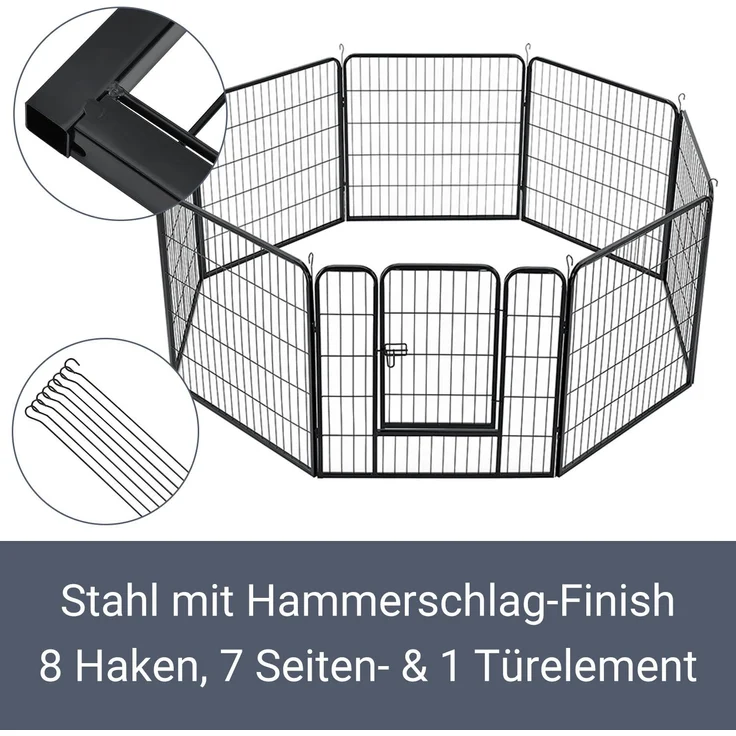 Juskys Welpenauslauf Plus 160 x 160 x 80 cm – Welpenlaufstall 8-teilig aus Metall – Freigehege mit Tür – Welpengitter für Hunde, Hasen & Kleintiere - Preisvergleich – Bild 5