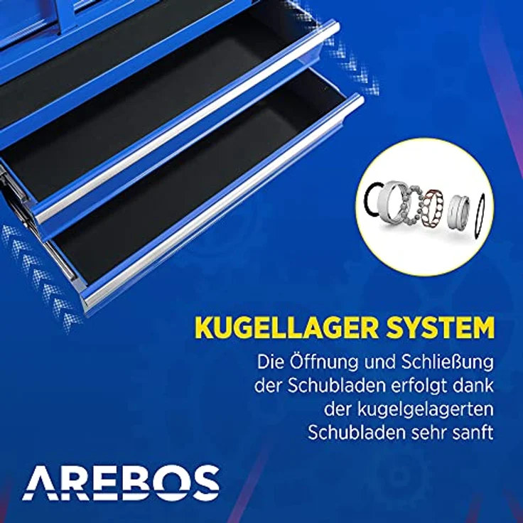 Werkstattwagen Werkzeugwagen Rollwagen Toolbox 7 Schubladen kugelgelagert - Blau - Arebos – Bild 3