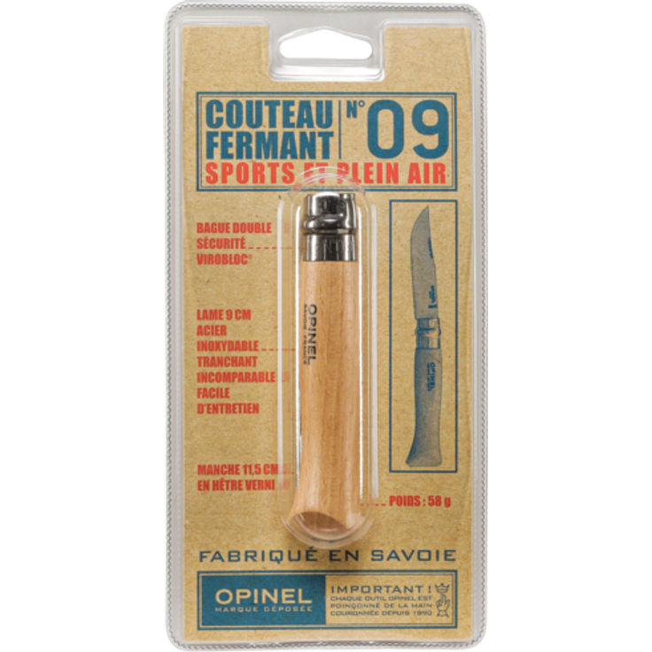 Opinel Taschenmesser No. 09 Edelstahlklinge mit Holzgriff