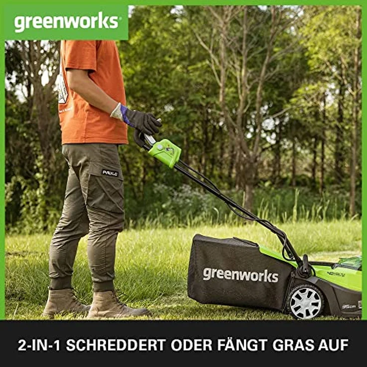 Greenworks Akku-Rasenmäher G40LM35K2 (Li-Ion 40V 35cm Schnittbreite bis zu 500m² 2in1 Mulchen und Mähen 40l Grasfangkorb 5-fache zentrale Schnitthöhenverstellung inkl. 2 Ah Akku und Ladegerät) – Bild 4