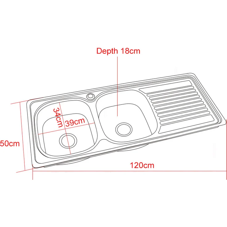 MUCOLA 120CM Edelstahl Doppel Einbauspüle LINKS Edelstahlspüle Küchenspüle 2 Becken – Bild 4