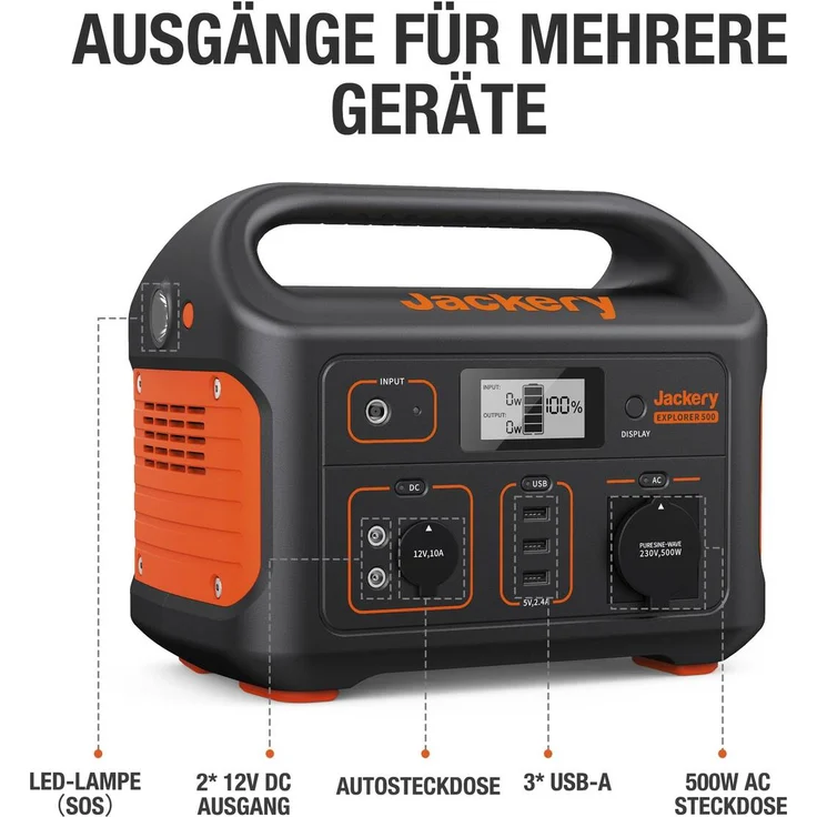Jackery Tragbare Powerstation Explorer 500, 518 Wh Solargenerator Dauerleistung: 500 W Maximalleistung: 1000 W 230 V, 12 V – Bild 2
