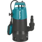 Makita PF1010 elektrische Tauchpumpe, Schmutzwasser 1.100 Watt 14.400 l/h Entwässerung max. Förderhöhe 10 m max. Förderdruck 1 bar max. Tauchtiefe 5 m max. Partikelgröße 35 mm max. Wassertemperatur 35 °C 5,3 kg