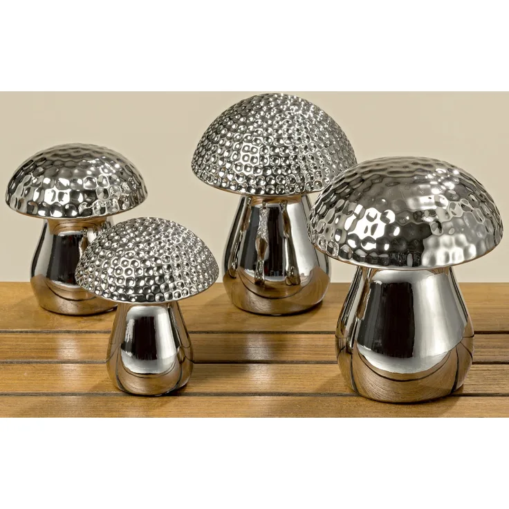 Pilze Deko Frühling Herbst Steingut silber H 12 cm Stückpreis