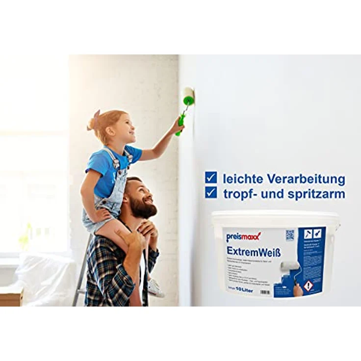 preismaxx ExtremWeiß Wandfarbe weiß 10L hohe Deckkraft, matt, Deckklasse 1 – Bild 4