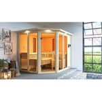 Karibu Infrarotkabine Ava mit Kranz Set naturbelassen mit Ofen 9 kW Bio, externe Steuerung, 245 x 210 x 202 cm - Preisvergleich