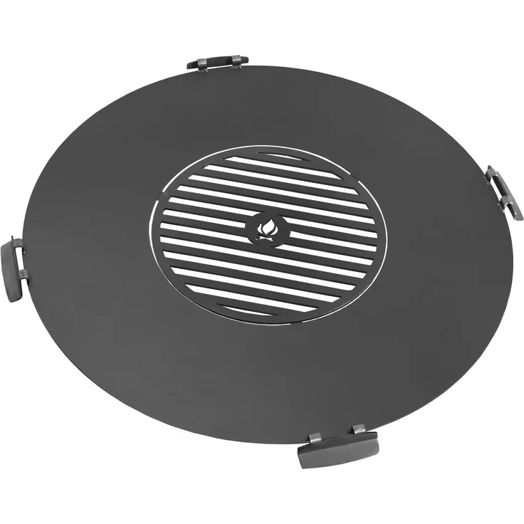 Rostfreie Grillplatte für Feuerschale 102 cm mit vier Griffen + Rost 50 cm Grillrost