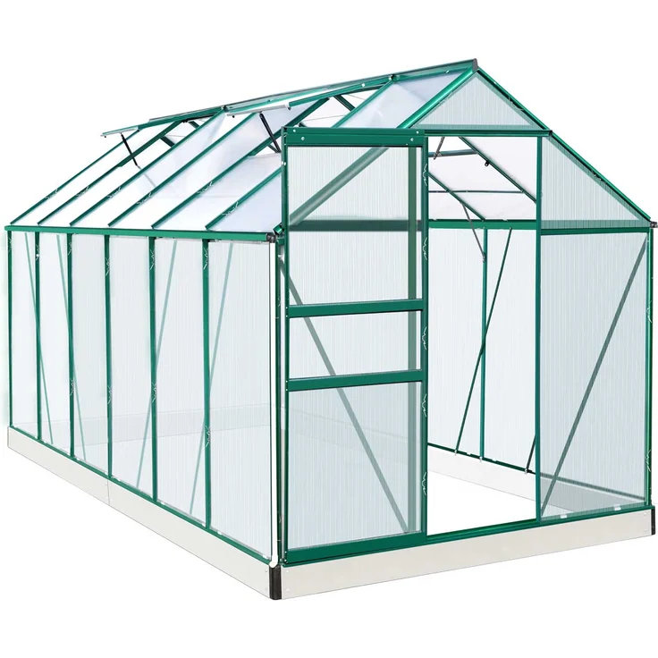 BRAST Gewächshaus Aluminium 380x190x195cm Grün mit Fundament rostfrei TÜV geprüft Alu Treibhaus Glashaus Tomatenhaus – Bild 1