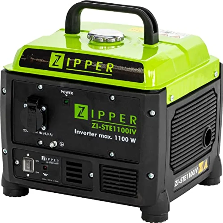 Zipper ZI-STE1100IV 4-Takt Stromerzeuger 12.8kg Benzin bleifrei (95) Laufzeit 5 h Tankinhalt 4,2 Liter max. Leistung 1,1 kW Dauerleistung 1 kW Ölmangelsicherung Außen – Bild 1