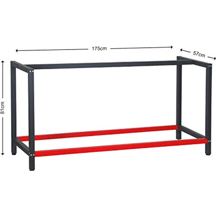 Werkbank Gestell 175x57x81 cm aus Stahl Werkbankgestell Anthrazit Rot Tischgestell Werkstatt – Bild 3