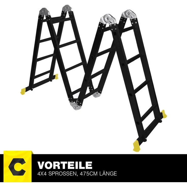 Craftfull Mehrzweckleiter CF-104A 6in1 Alu Multifunktionsleiter Gelenkleiter (4.7 Meter Black Edition 4x4 Sprossen) – Bild 9