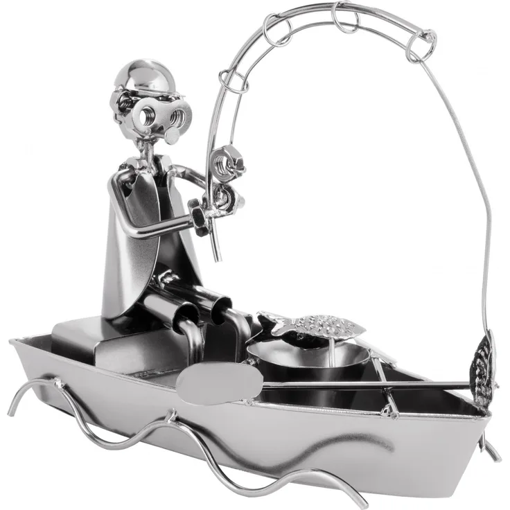 BRUBAKER Schraubenmännchen Angler im Boot - Metallfigur Angeln Handarbeit