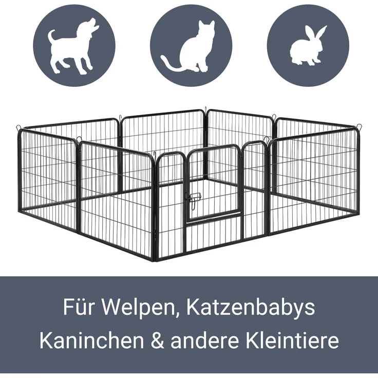 Juskys Welpenauslauf 160 x 160 x 60 cm – Welpenlaufstall 8-teilig aus Metall – Freigehege mit Tür – Welpengitter für Hunde, Hasen & Kleintiere – Bild 4
