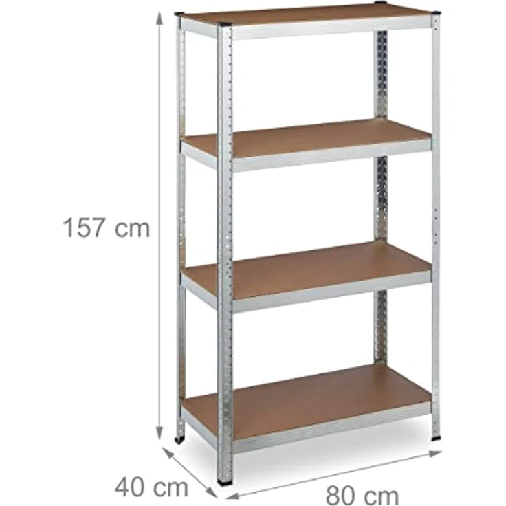 Schwerlastregal verzinkt, Traglast 280kg, 157x80x40 cm, 4 Böden, zum Stecken, Stahl, Lagerregal Keller, silber – Bild 3