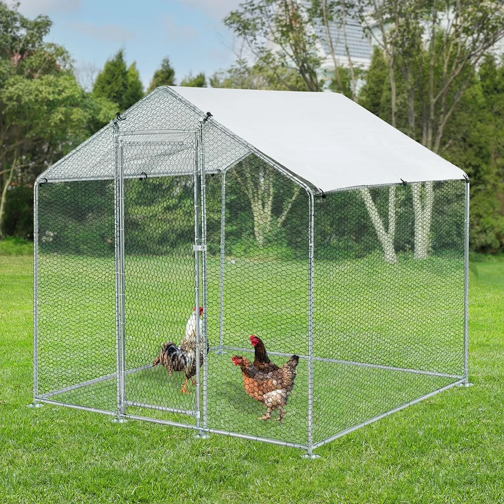 Juskys Freilaufgehege 2x2x2m Hühnerstall aus Metall begehbar mit 4 m² Lauffläche, Tür & Riegel – Freigehege für Hühner, Kleintiere & Pflanzen – Bild 2