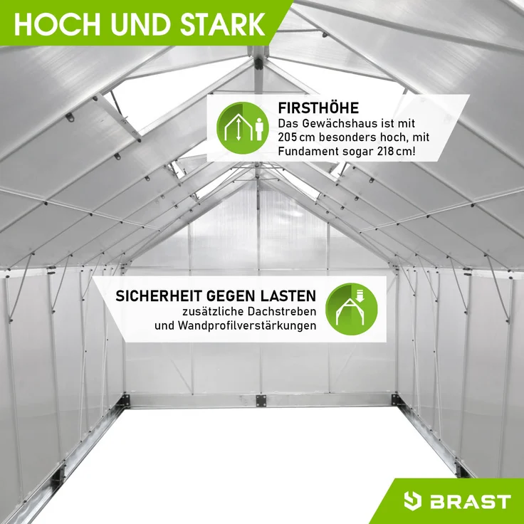 BRAST Gewächshaus Aluminium 490x250x205cm Silber mit Fundament rostfrei TÜV geprüft Alu Treibhaus Glashaus Tomatenhaus – Bild 8