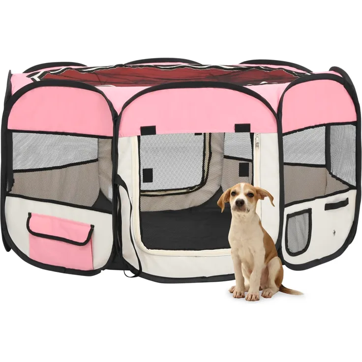 vidaXL Faltbarer Welpenlaufstall mit Tragetasche Rosa 125x125x61 cm