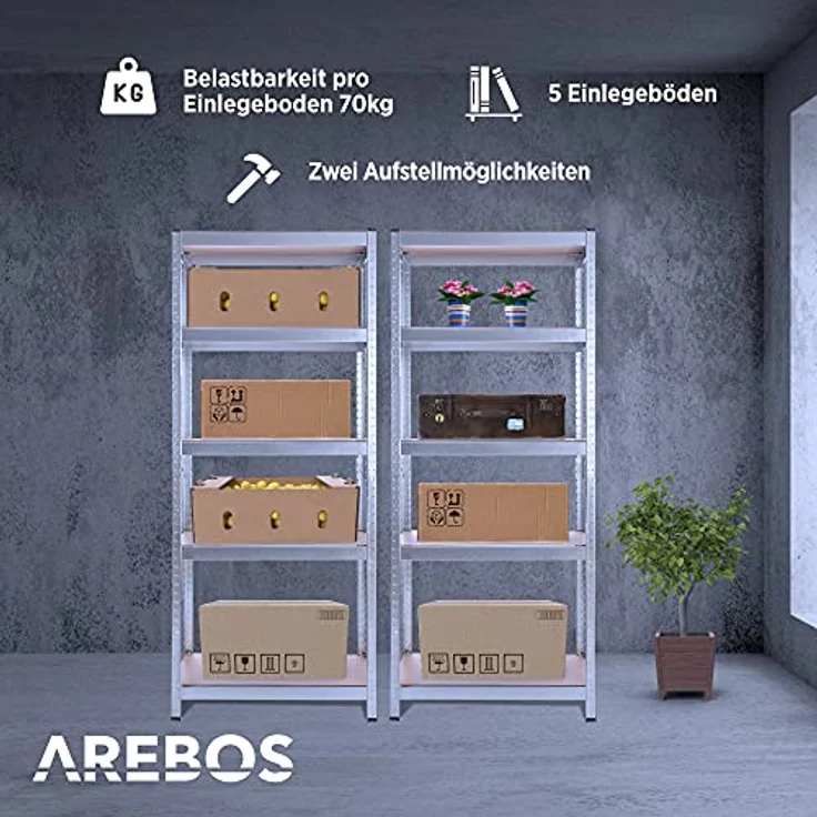 2x Schwerlastregal 350kg Kellerregal Lagerregal Steckregal 180x75x30cm Regal 2er - verzinkt – Bild 5