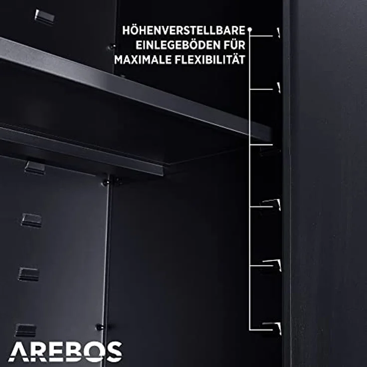 Aktenschrank Büroschrank Lagerschrank Materialschrank mit Räder Schwarz - Schwarz - Arebos – Bild 6