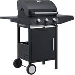 Juskys BBQ Gas-Grill Louisiana 3 Brenner Stahl-Korpus Grillrost, Deckel mit Thermometer, Warmhalterost & Seitenablagen Grillwagen Griller