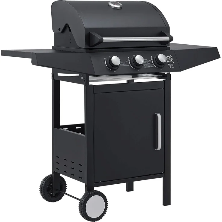 Juskys BBQ Gas-Grill Louisiana 3 Brenner Stahl-Korpus Grillrost, Deckel mit Thermometer, Warmhalterost & Seitenablagen Grillwagen Griller – Bild 1
