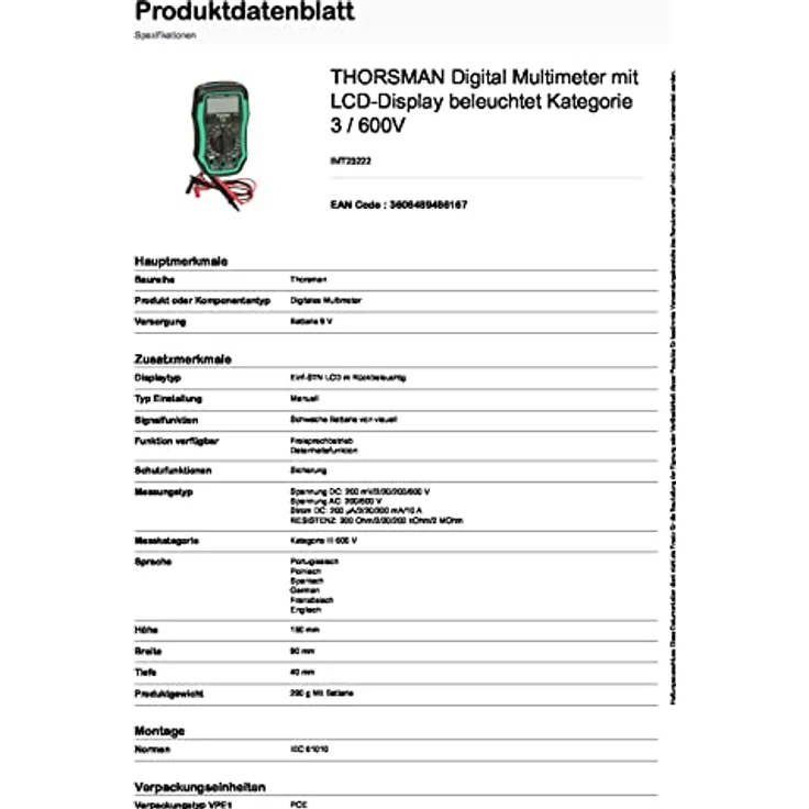 Schneider THORSMAN Digital Multimeter mit LCD-Display beleuchtet Kategorie 3 - 600V – Bild 7