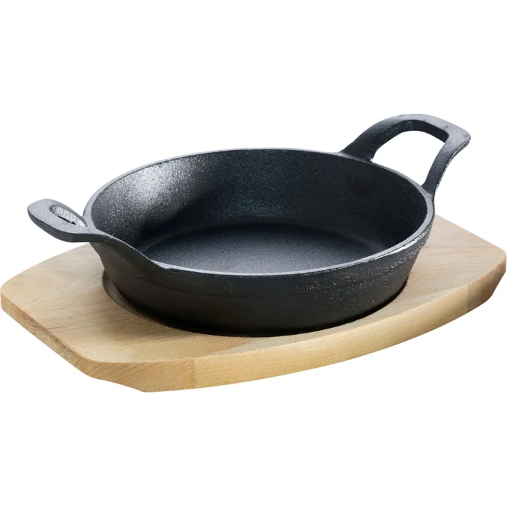 Gusseisenkuss® Gusseisenpfanne mit Griffen und Holzuntersetzer Ø 12 cm Gusspfanne Gusseisen – Bild 2