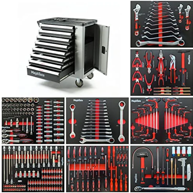Werkzeugwagen XXL Premium mit 8 Schubladen mit Werkzeug inkl. Rollgabelschlüssel – Bild 1