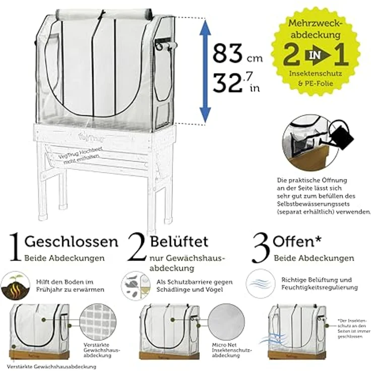 VegTrug® Gewächshausaufsatz Wall Hugger, Hochbeet Abdeckung mit Micro-Net-Funktion und PE-Folie, 99,5x41,5x90 cm, stabiler Stahlrahmen, idealer Pflanzenschutz für alle Jahreszeiten – Bild 5