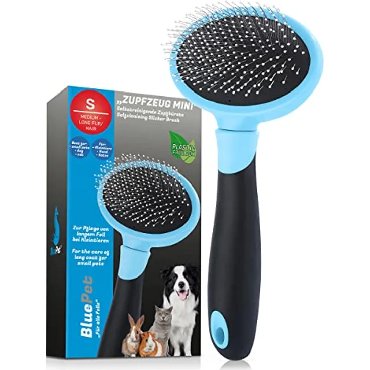 BluePet Katzenbürste & kleine Hundebürste, Kaninchenbürste - Entfernt sanft Unterfell, Knoten & Filz - ZupfZeug Mini für die tägliche Fellpflege