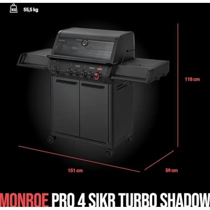 Enders® Monroe Pro 4 SIKR Turbo Shadow, Gasgrill mit 800 °C TURBO ZONE, Infrarot-Backburner und emailliertem Gussrost – Bild 8