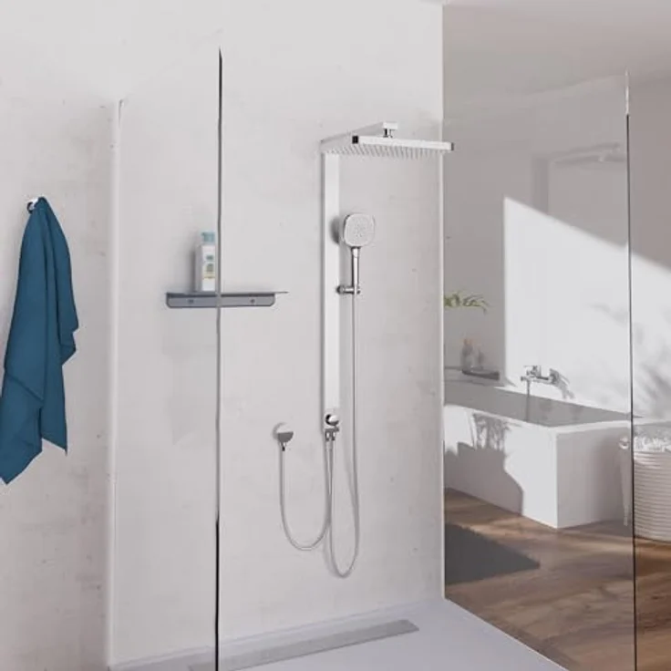 Schütte Brausegarnitur LA PALMA, Regendusche mit Antikalk-Beschichtung, 3 Strahlarten, Höhenverstellbar 105 cm, Komplett-Set, wassersparend – Bild 7