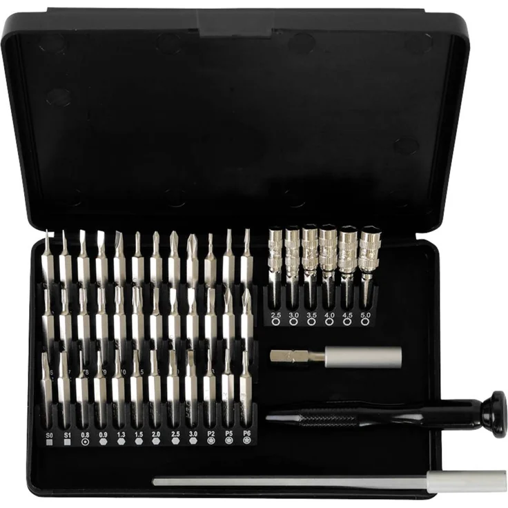 BERNSTEIN Tools for Electronics 6-350 Bit-Box, 45-teiliges ESD Präzisions-Reparaturset mit Bit-Verlängerung und Adapter, Schlitz, Kreuzschlitz Phillips, T-Profil, Sechskant, Pentalobe