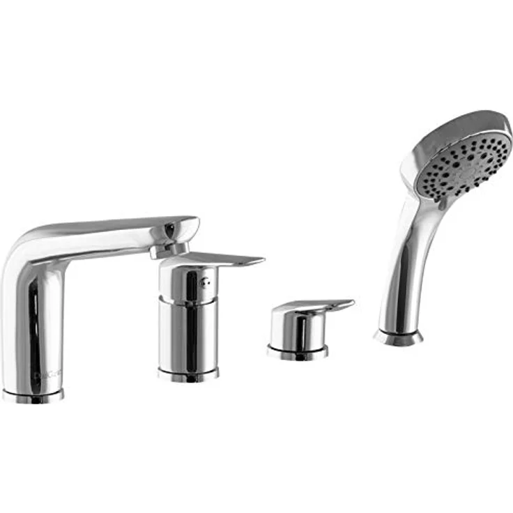 PaulGurkes 4-Loch Wannenrandarmatur Einhandmischer, massiv Messing mit verchromter Oberfläche, inklusive Grundkörper und Handbrause aus ABS – Bild 1