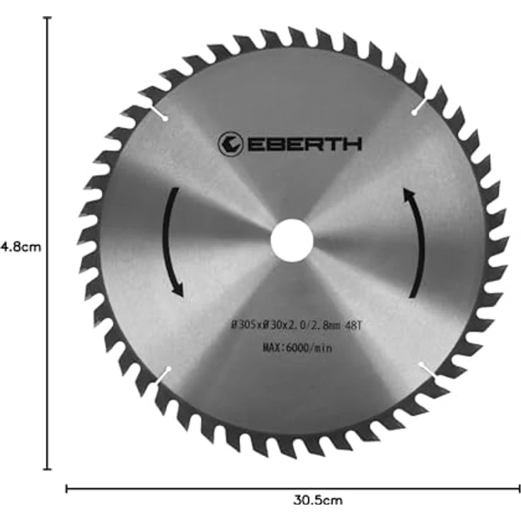 Eberth - Hartmetall-Kreissägeblatt für Holzschnitte (305 x 2,8 x 30 mm, 48 Zähne, lange Lebensdauer) – Bild 3