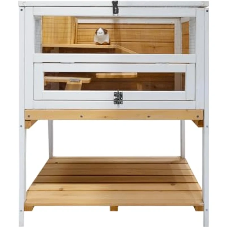 HTI living Hamsterkäfig Gino Deluxe, Kleintierkäfig aus Holz mit Ablage, Weiß/Natur, 65 cm – Bild 1