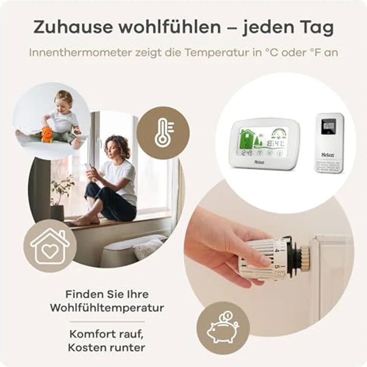 Mebus Wetterstation 40902, funkgesteuert mit Außensensor, Thermometer/Hygrometer, Wohlfühlindikator, Min-/Max-Funktion, Displaybeleuchtung, Farbe: Schwarz – Bild 5