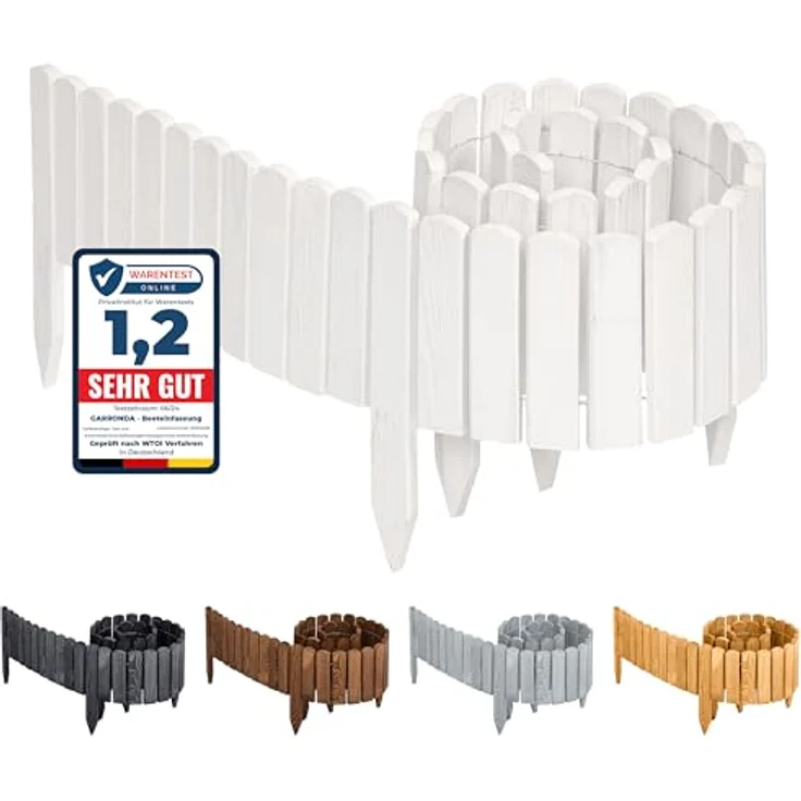 Garronda Beeteinfassung Holz Rollzaun Holzzaun 200 x 8 cm imprägniert Flexibler Rollborder Rasenkante Palisade Gartenzaun Umzäunung für Garten GD-0046 (Weiß, Höhe: 8 cm) – Bild 1