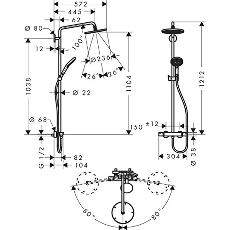 hansgrohe Duschsystem Raindance S Showerpipe 240 1jet mit Thermostat, Chrom - Höhe 121.2 cm – Bild 3