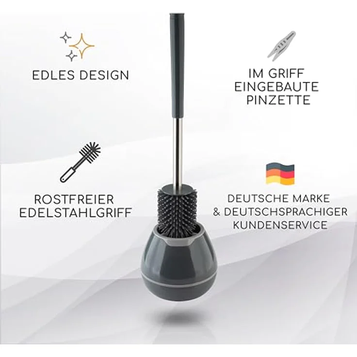 Exitoso Klobürste Silikon Antibakterielle Toilettenbürste Edelstahl Klobürstenhalter und Halter - WC Bürste Toilettenbürste Silikon Klobürste schwarz - Toilettenbürste Silikon Kopf Silikon Klobürsten – Bild 5
