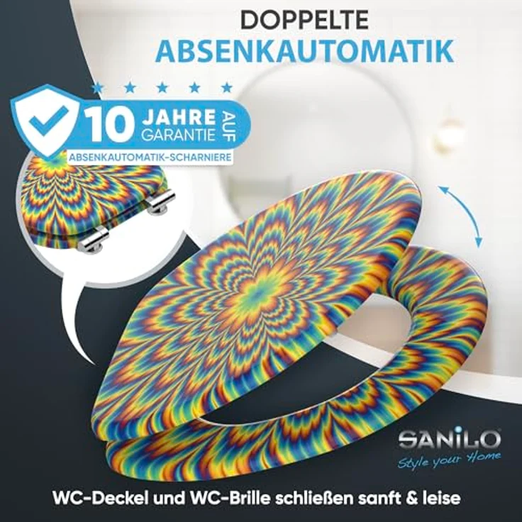 Sanilo WC Sitz Illusion, Hochwertiger Holz-Toilettendeckel mit Absenkautomatik und antibakterieller Oberfläche – Bild 3
