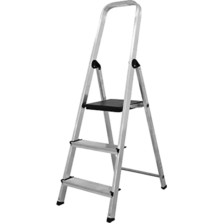 Amig - Faltbare Leiter mit Griff | Aus Aluminium | Mit 3 Stufen von 8 cm breit, leicht, stabil und robust für Hausarbeiten und den professionellen Gebrauch