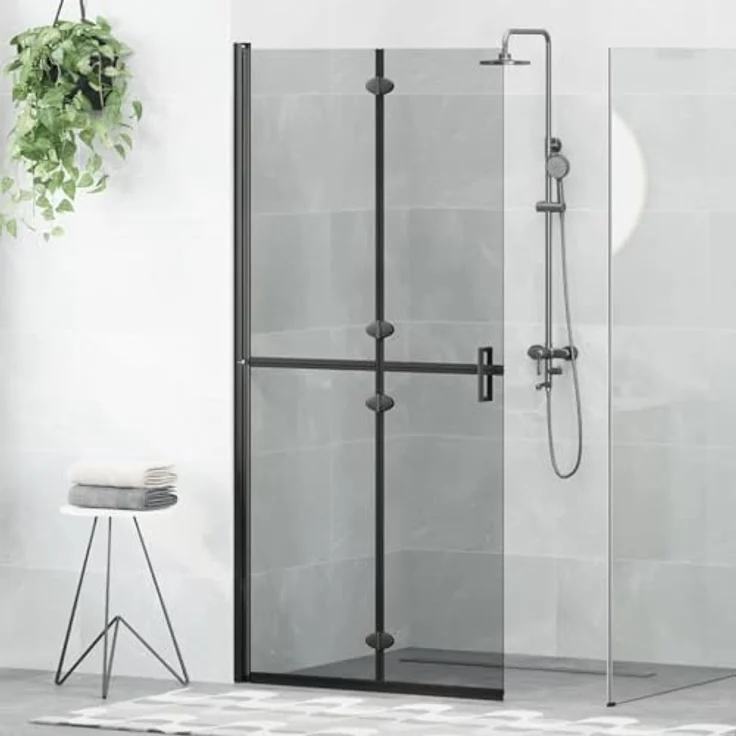 vidaXL Walk-in Duschwand, Schwarz und dunkel-transparent, 90 x 190 cm, aus Aluminium und Sicherheitsglas – Bild 2