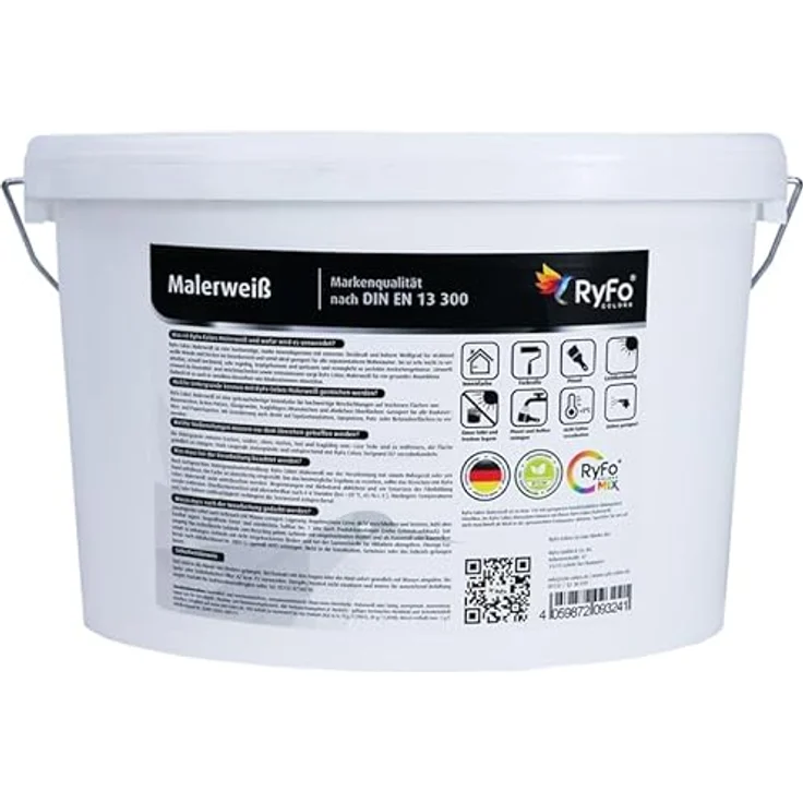 RyFo Colors Malerweiß 10l - Wandfarbe weiß, hohe Deckkraft, Premium-Innen-Farbe, airless verarbeitbar, Deckkraft Klasse 1 – Bild 3