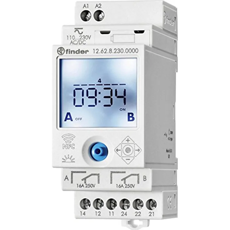 Finder Zeitschaltuhr 12.62.8.230.0000, Hutschienenzeitschaltuhr mit NFC-Konnektivität, Zeitprogrammierung, 230 V/DC