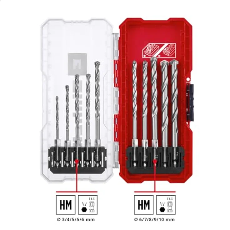 Einhell S-CASE 10-tlg. Steinbohrer-Set aus Werkzeugstahl, eingesetzte Hartmetallplatte, rollgewalzte Spindel, Aufbewahrungsbox – Bild 2