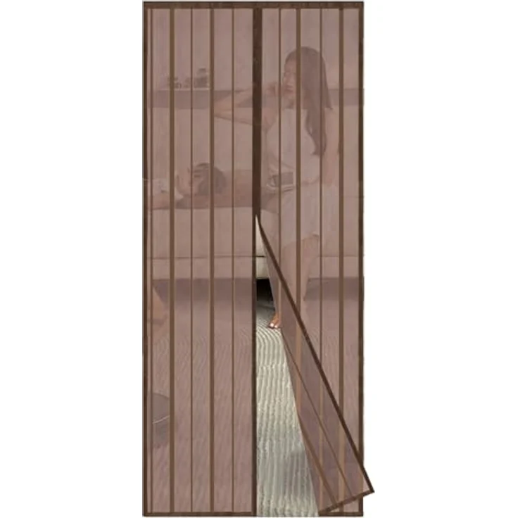 Sekey Magnet Fliegengitter Balkontür, Fliegenschutzvorhang ohne Bohren, Schiebetür Insektenschutz 100x220cm, Braun – Bild 1