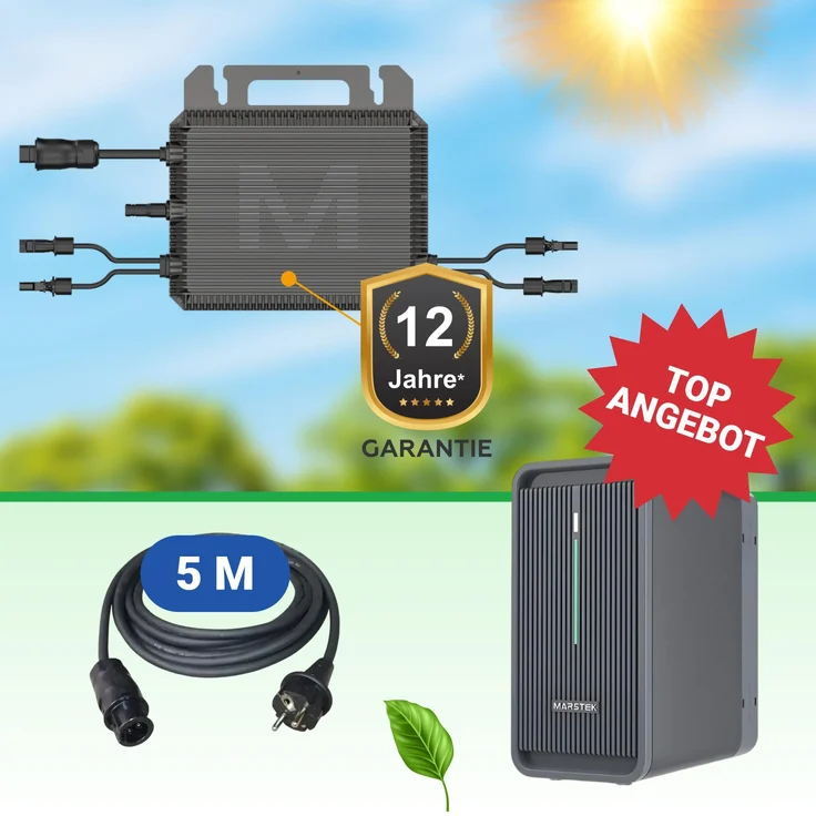 Marstek B2500-D Komplett-Set, 2,24 kWh LiFePO4 Speicher mit M2-800 Wechselrichter und 5m Kabel - Balkon-Solarspeicher